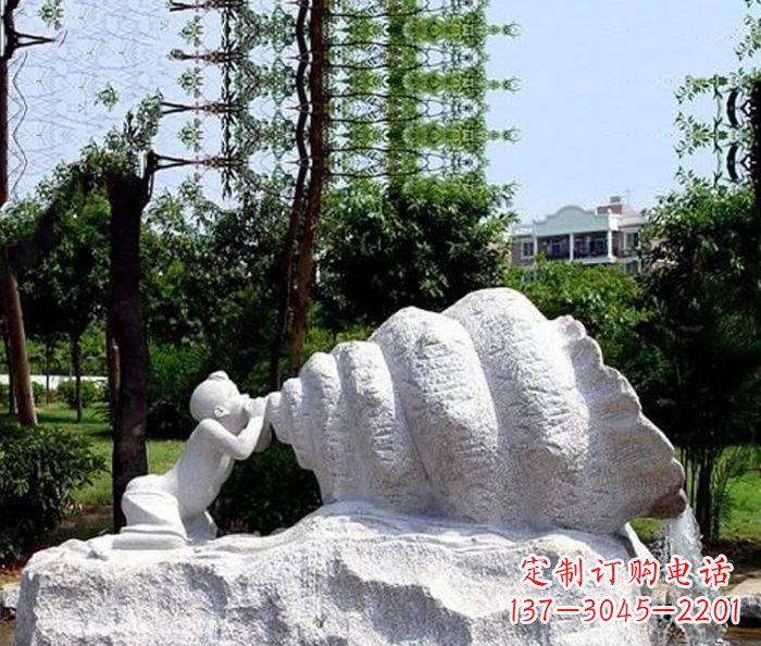 聊城小区景观小孩吹螺号石雕