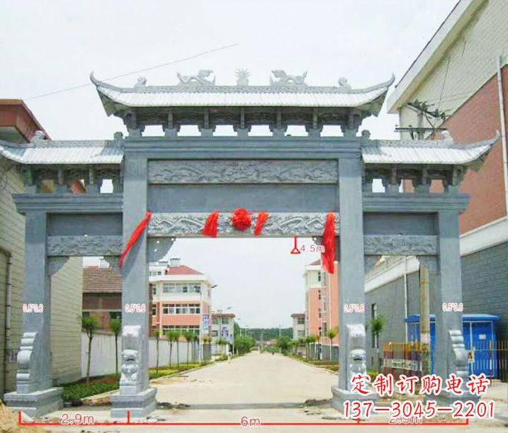 聊城小区三门牌坊石雕