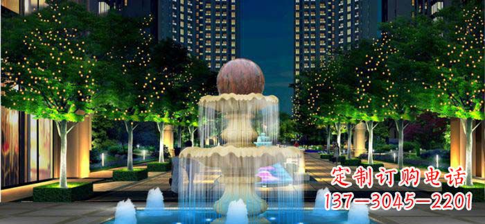 聊城小区石来运转风水球石雕喷泉
