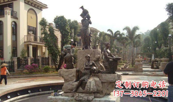 聊城小区西方美女喷泉人物铜雕