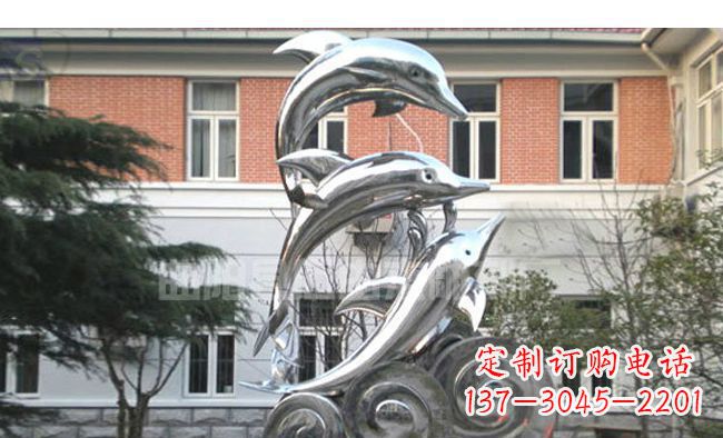 聊城校园不锈钢海浪海豚雕塑