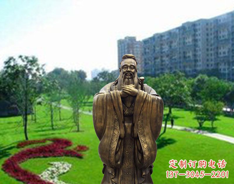 聊城学校孔子行教像铜雕
