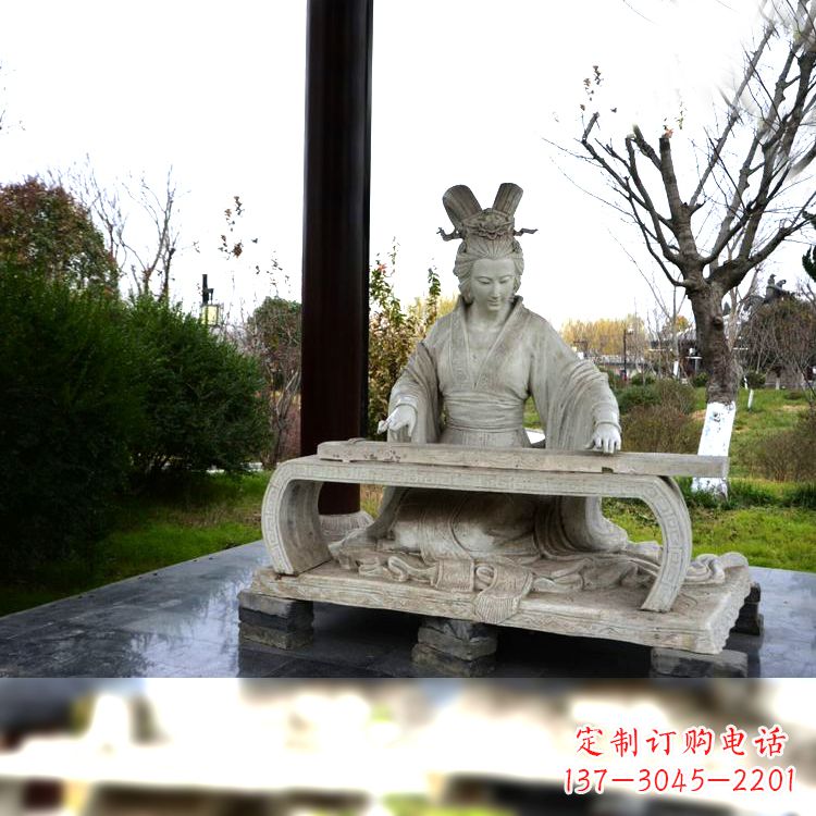 聊城虞姬弹琴雕塑-公园古代人物著名美女情景雕塑