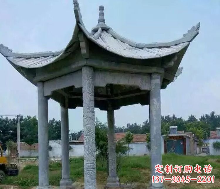 聊城园林仿古六角凉亭景观石雕