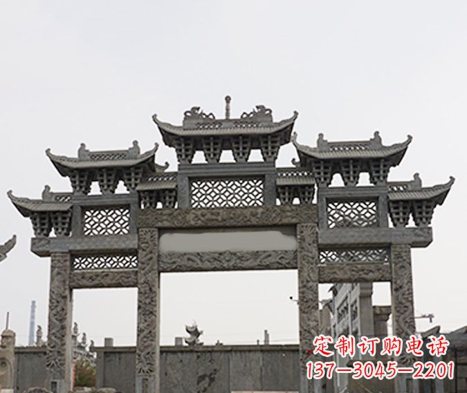 聊城园林仿古三门牌坊石雕 (4)
