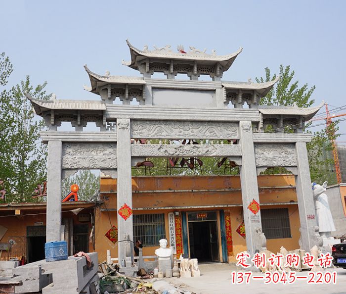 聊城园林仿古三门牌坊石雕 (5)