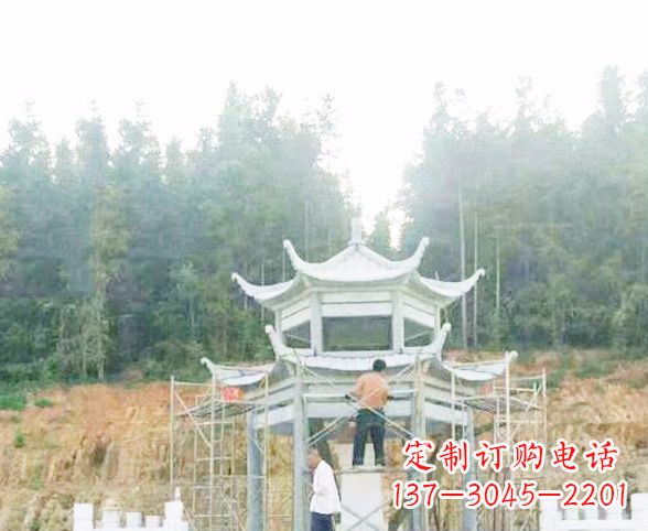 聊城园林仿古双层石凉亭景观石雕 (2)