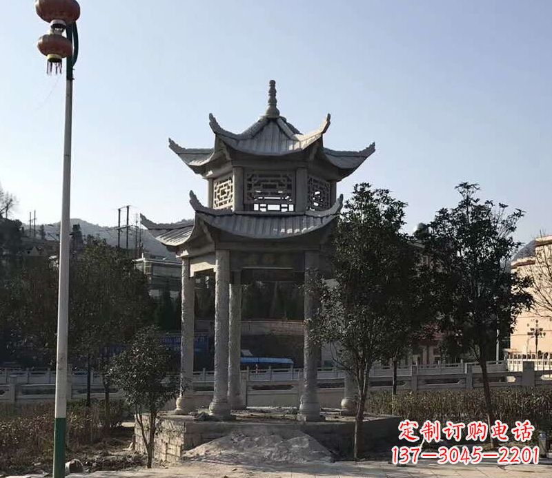 聊城园林仿古双层石凉亭景观石雕 (4)