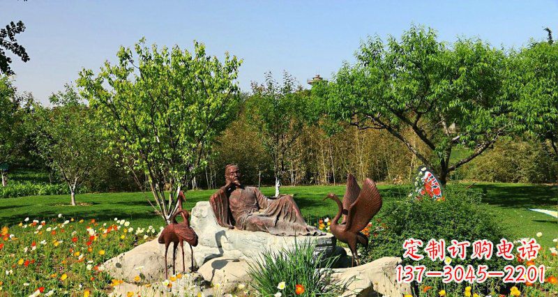 聊城园林古代人物仙鹤景观铜雕