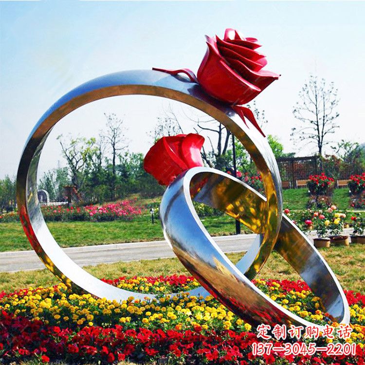 聊城园林花丛不锈钢玫瑰花戒指雕塑