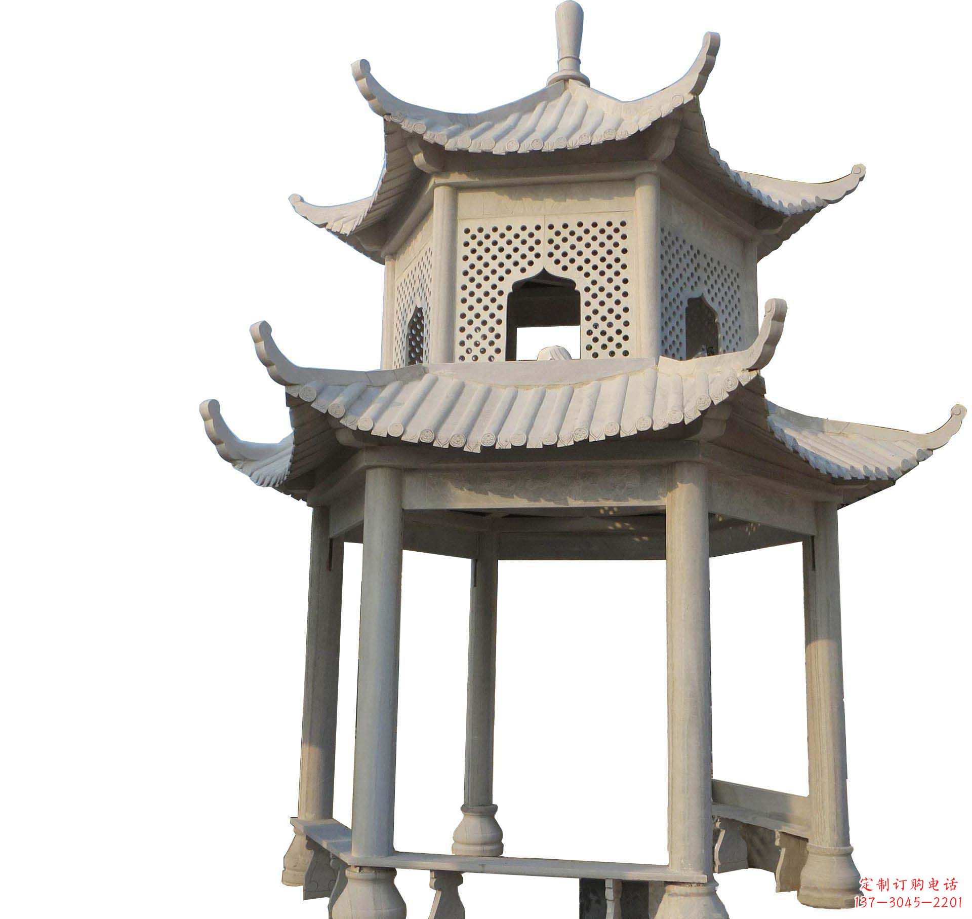 聊城园林景观大理石六角石雕双层凉亭