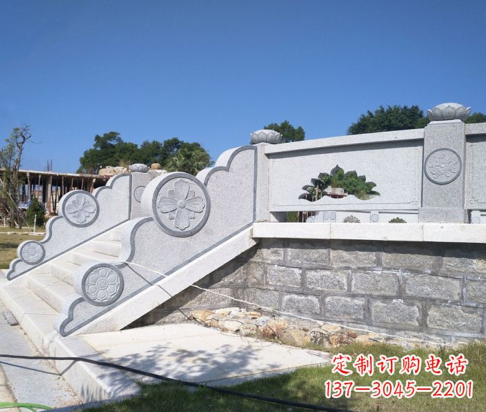 聊城园林景观大理石镂空莲花石栏板 (2)