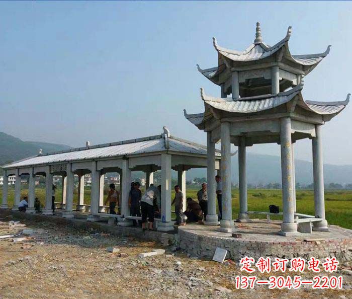 聊城园林景观仿古石雕长廊凉亭