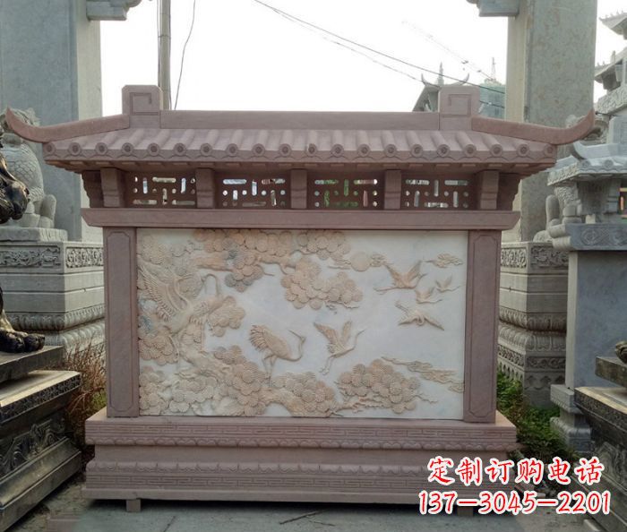聊城园林景观松鹤石浮雕影壁