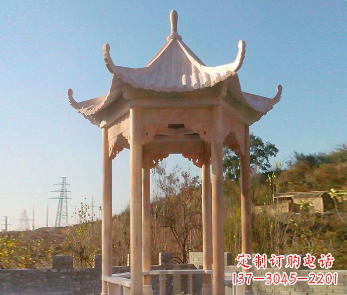 聊城园林景观晚霞红单层石雕凉亭