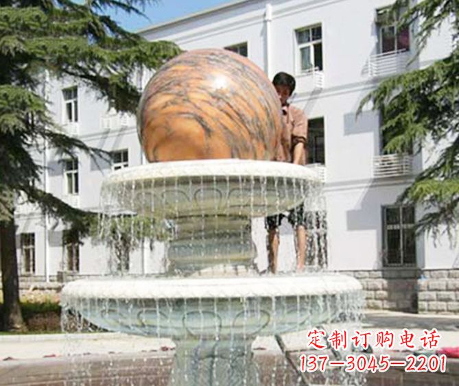 聊城园林景观晚霞红风水球喷泉石雕 (2)