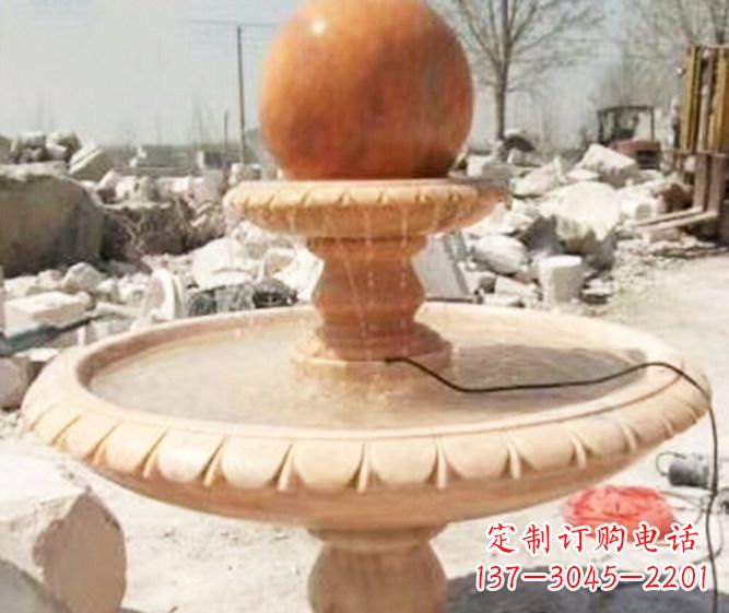 聊城园林景观晚霞红风水球喷泉石雕 (3)