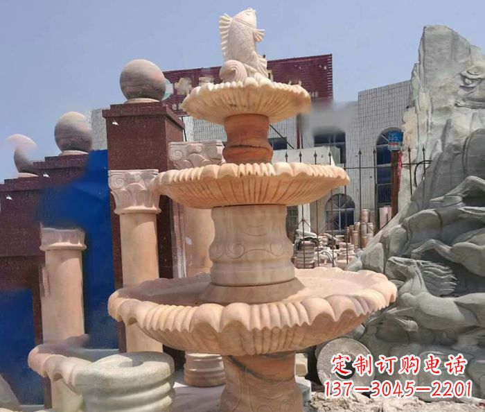 聊城园林景观晚霞红鲤鱼喷泉石雕