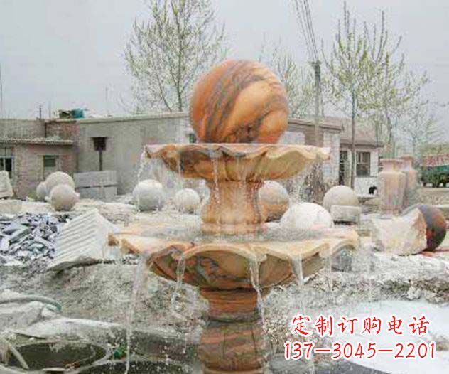 聊城园林景观晚霞红风水球喷泉石雕
