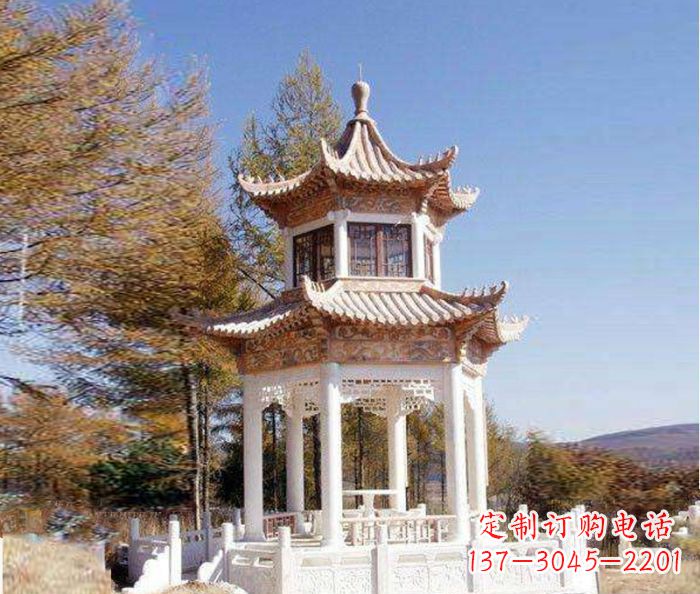 聊城园林景观晚霞红双层石雕凉亭 (3)