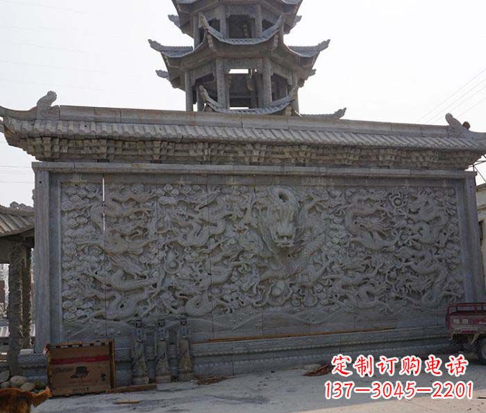 聊城园林九龙壁石雕影壁