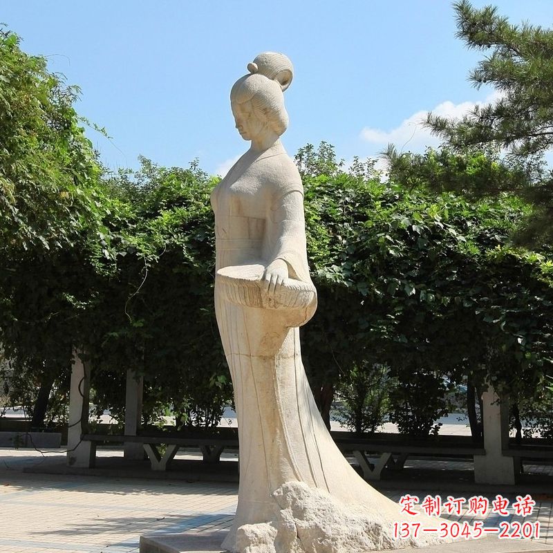 聊城园林历史人物著名美女秦罗敷砂岩石雕塑像