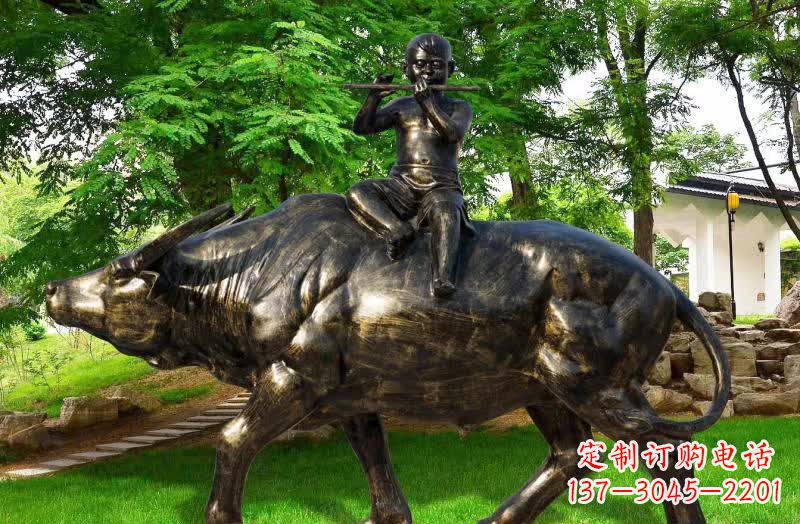 聊城园林牧童骑牛铜雕