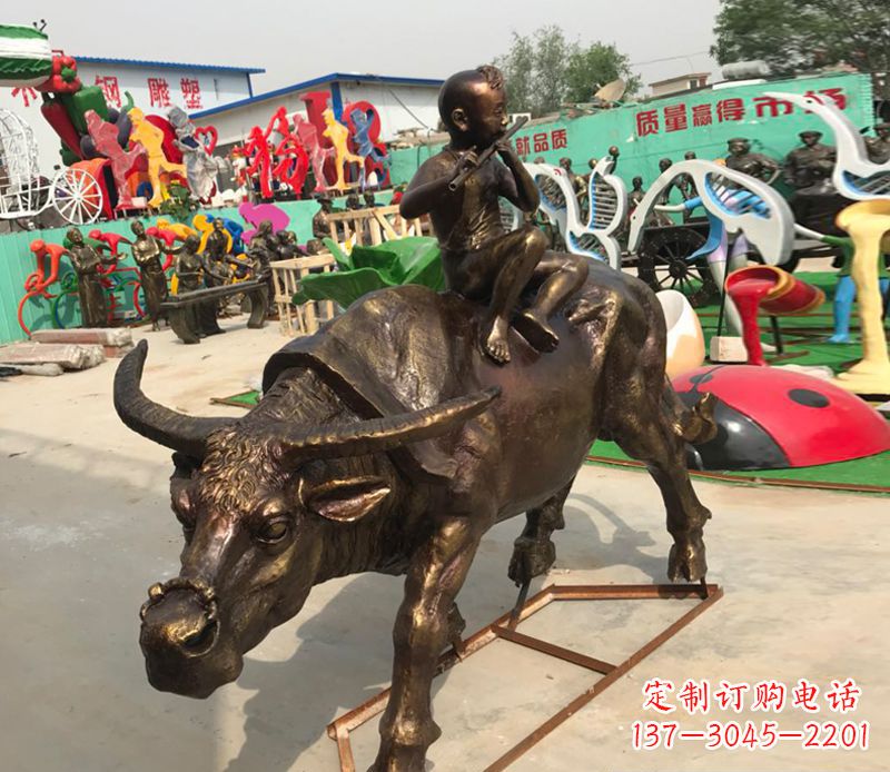 聊城园林牧童骑牛铜雕塑