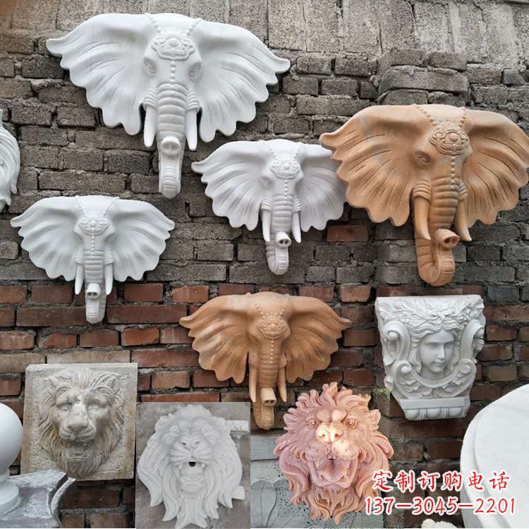 聊城园林喷水壁挂大象头部雕塑