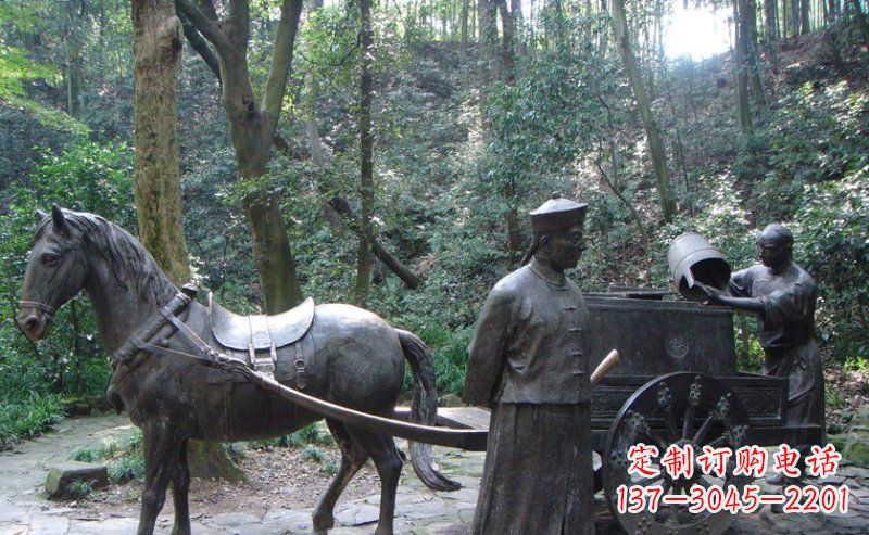 聊城园林清朝士兵和马车小品铜雕
