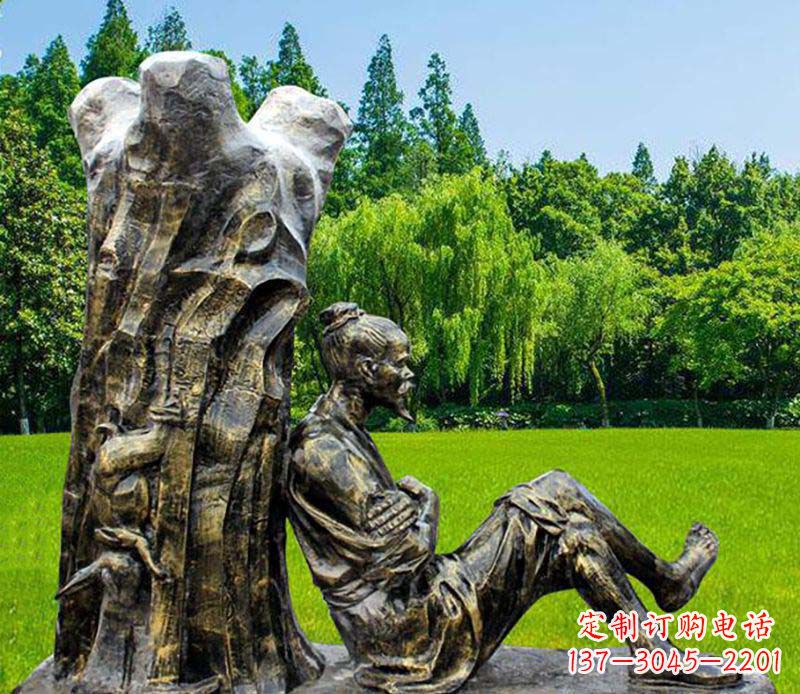 聊城园林守株待兔典故人物铜雕