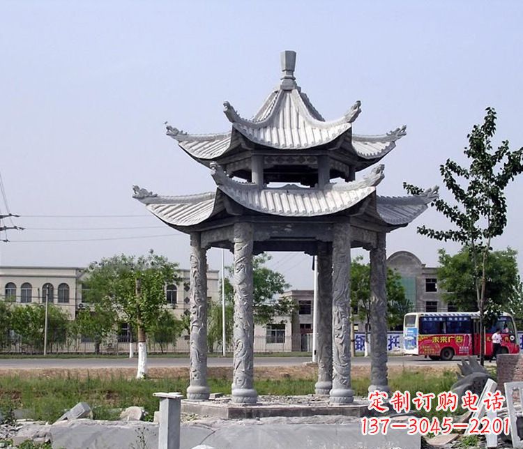 聊城园林双层仿古凉亭石雕