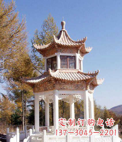 聊城园林双层石凉亭景观石雕 (2)
