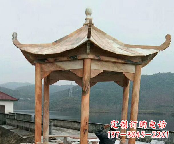 聊城园林晚霞红单层石凉亭景观石雕