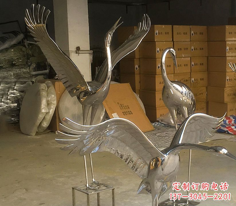 聊城园林云中仙鹤不锈钢雕塑