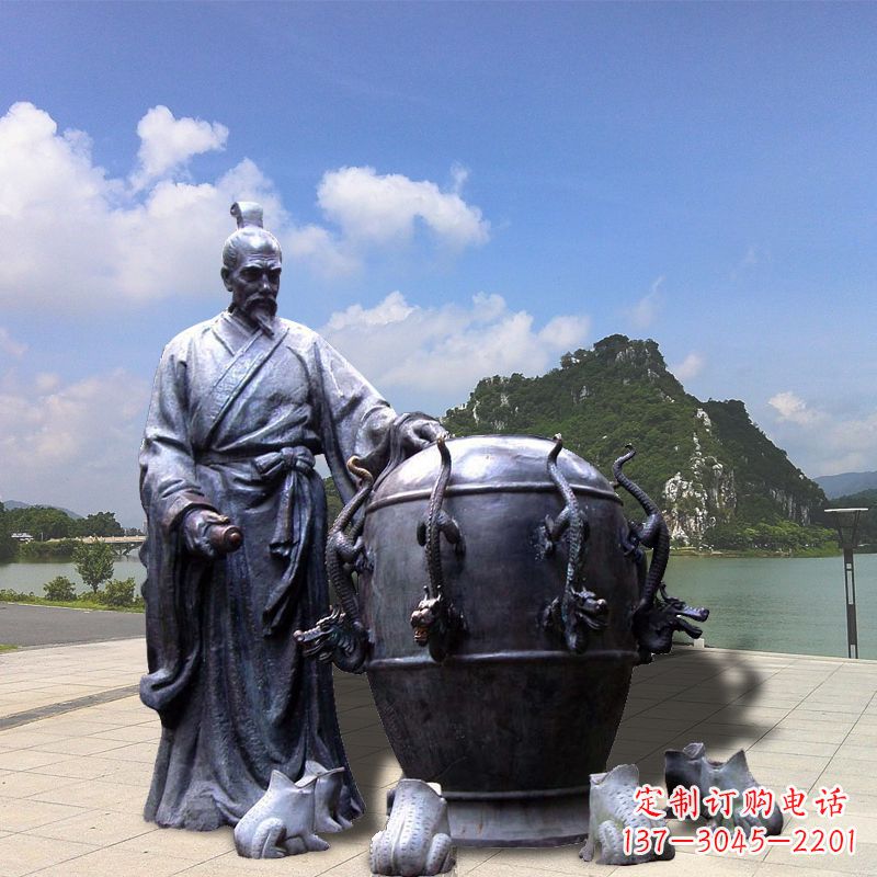 聊城张衡地动仪地震仪雕塑-玻璃钢仿铜历史名人情景雕塑