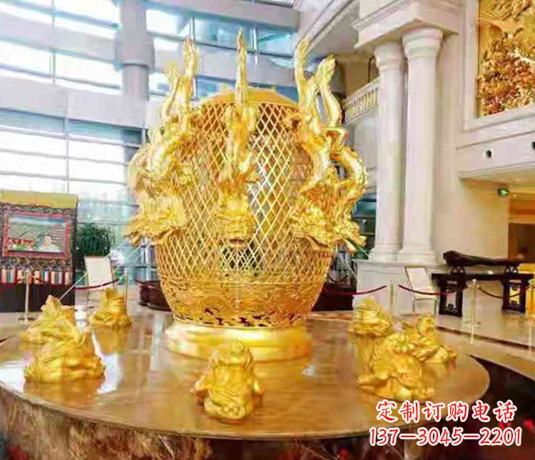 聊城张衡地动仪企业景观雕塑摆件纯铜鎏金古仪器