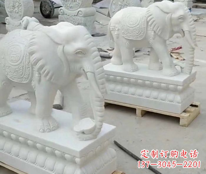 聊城招财动物汉白玉大象石雕 (2)