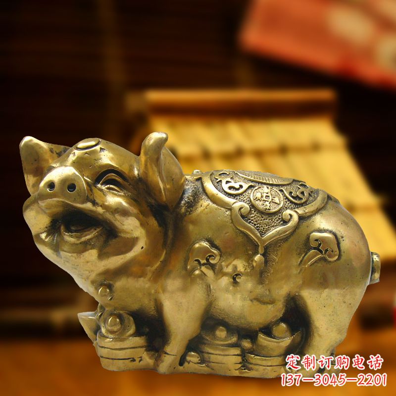 聊城招财金猪铜雕-风水生肖动物雕塑企业商场美陈摆件
