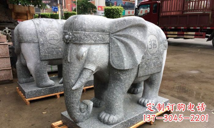 聊城招财进宝芝麻灰大象石雕 (3)