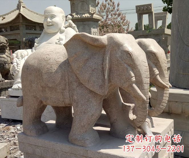 聊城招财晚霞红大象石雕 (2)