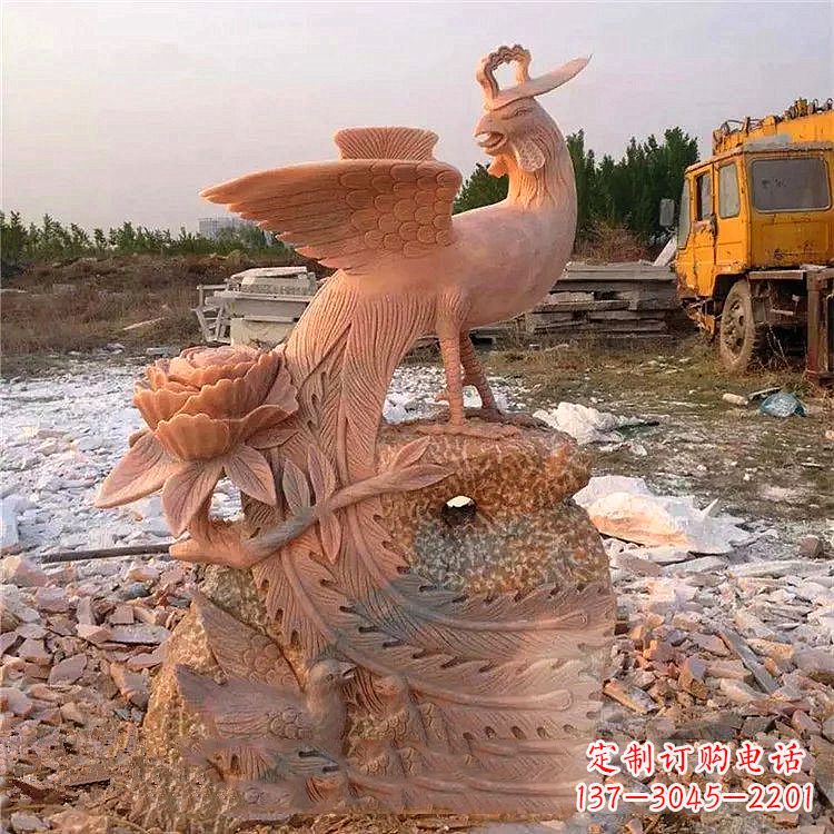 聊城中国古代传说中的瑞鸟凤凰牡丹石雕