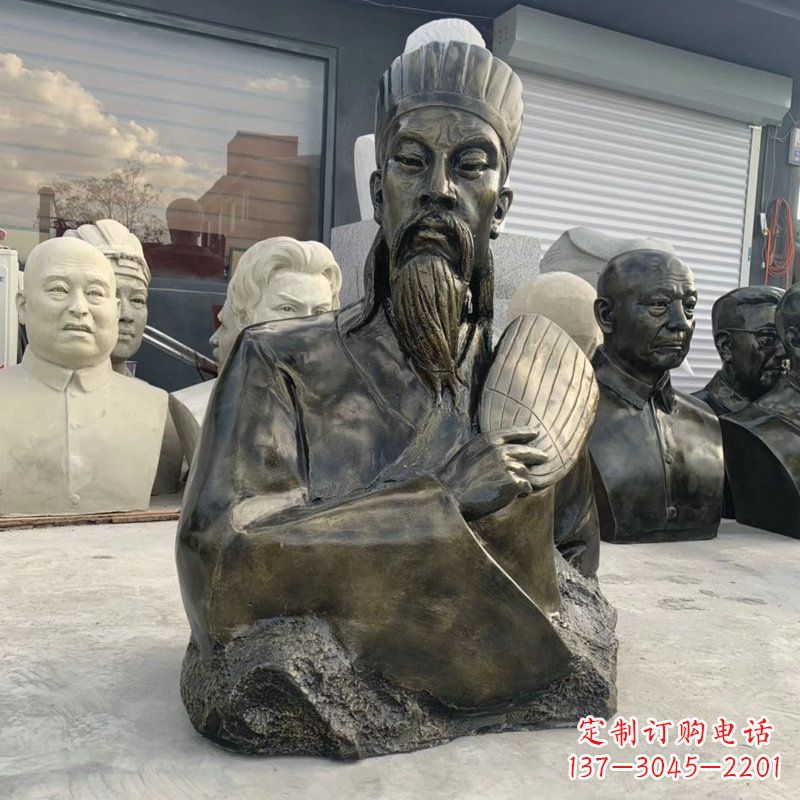 聊城诸葛亮半身像-玻璃钢仿铜三国人物古代著名军事家雕像