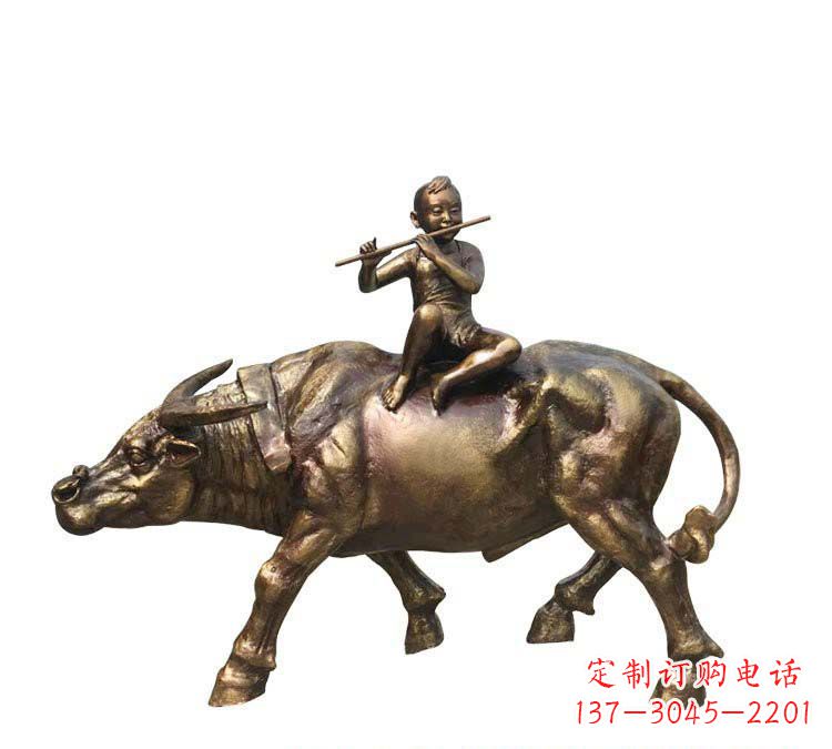 聊城铸铜牧童牛雕塑