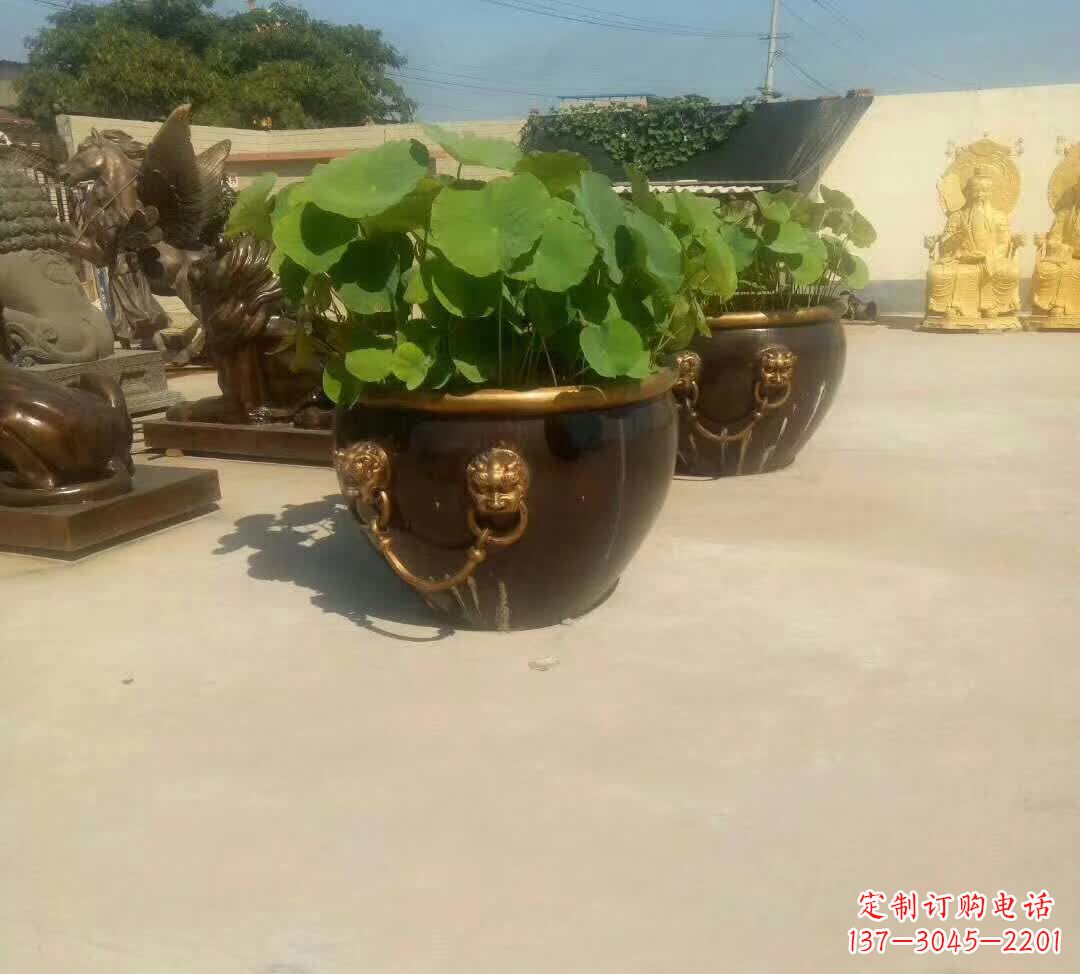 聊城铸铜狮子头水缸雕塑