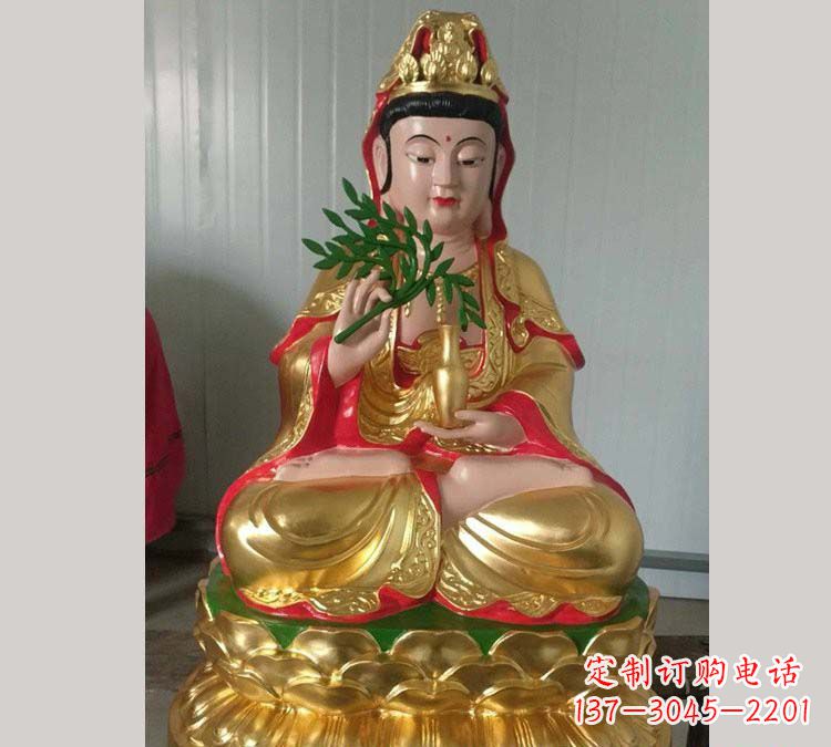聊城铸铜贴金杨柳观音雕塑