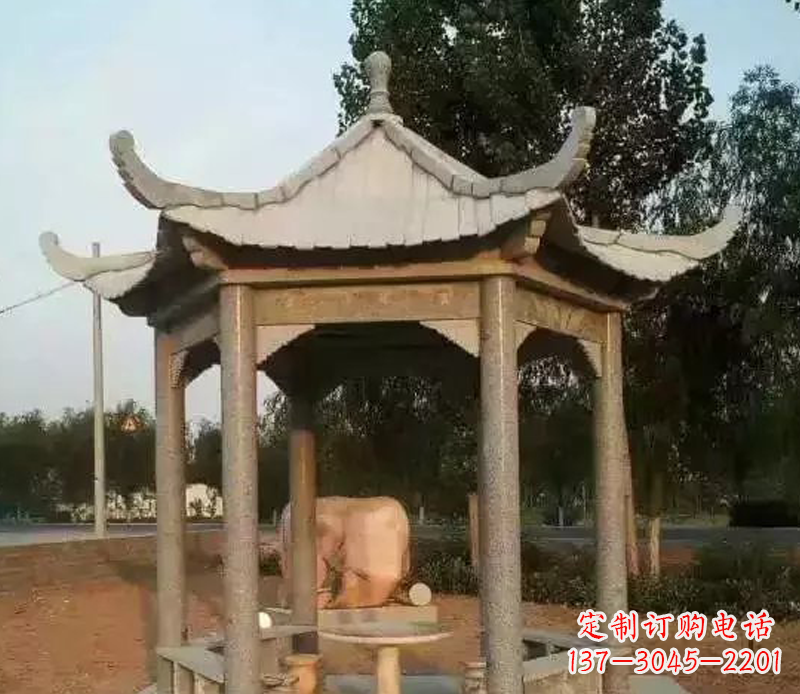 聊城公园景观大理石六角石雕凉亭